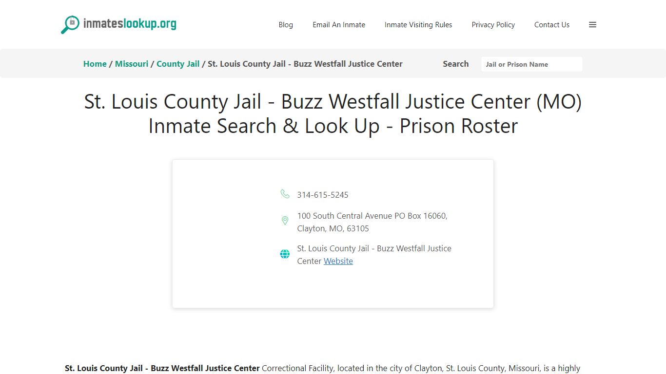 St. Louis County Jail - Buzz Westfall Justice Center (MO) Inmate Search ...